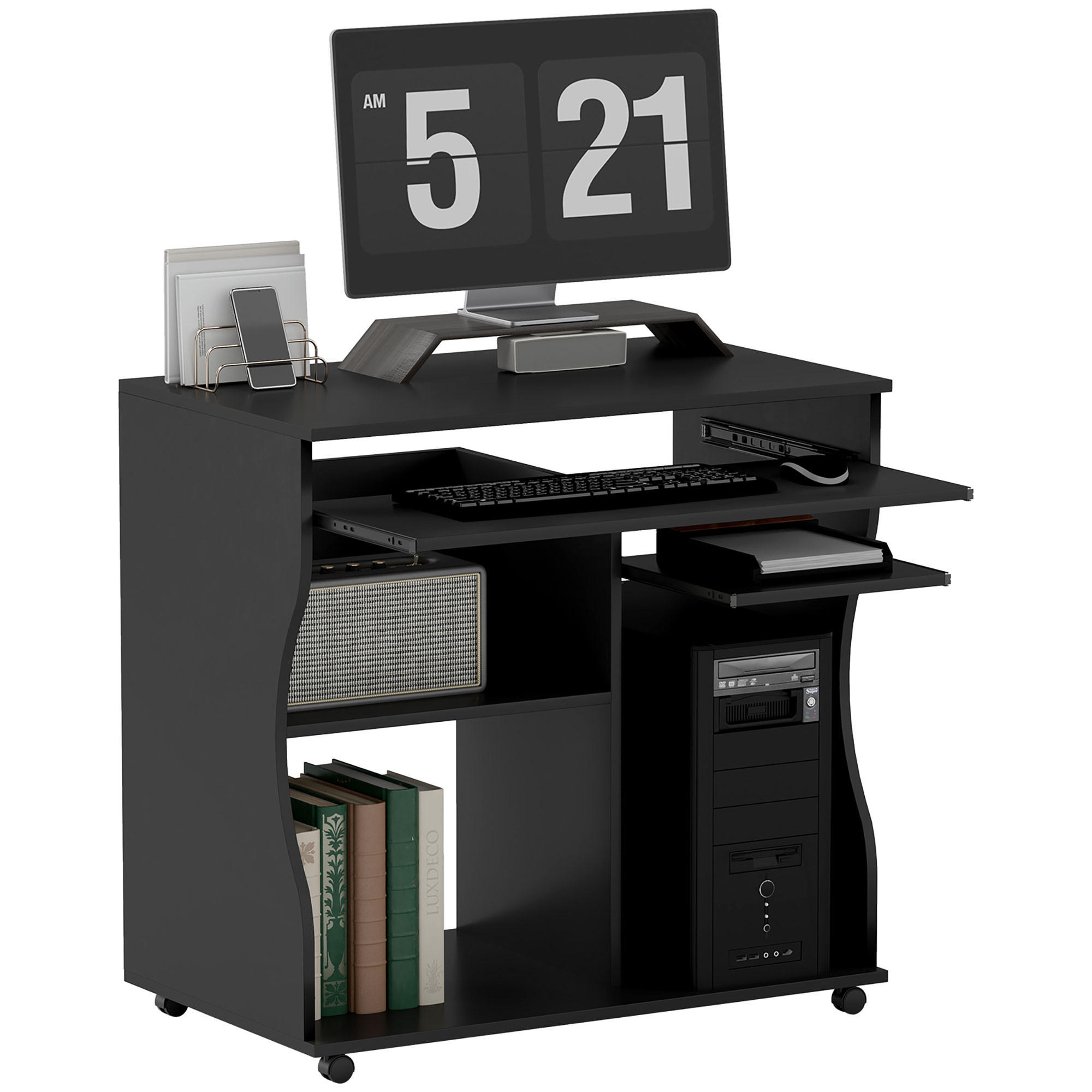 COMPUTERTISCH mit Rollen, Schwarz 80 x 48 x 75 cm - Schwarz, Holz (48/80/75cm) - HOMCOM