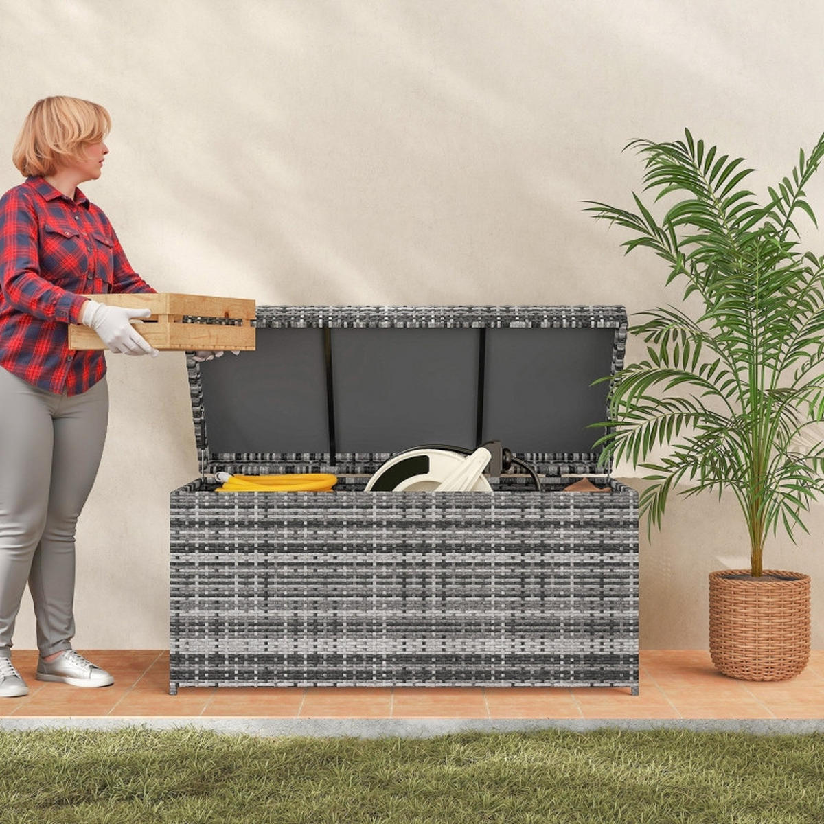 AUFLAGENBOX 380L Dunkelgrau - Grau, Metall (61/65/130cm) - ComfortXL