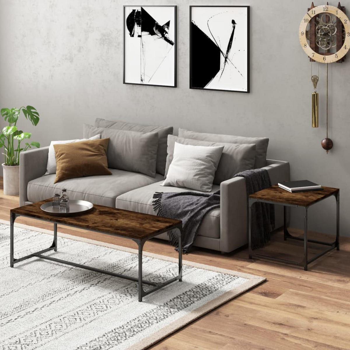 COUCHTISCHE 2 Stk. Räuchereiche Holzwerkstoff - Braun, Holzwerkstoff (50/100/40cm) - furnicato