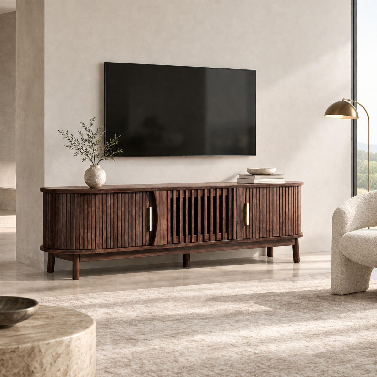TV-LOWBOARD 165/39,5/46 cm mit Schiebetüren, Klapptür und 3 Fächern, Braun - Braun, Holzwerkstoff (165/46/39.5cm) - Redom