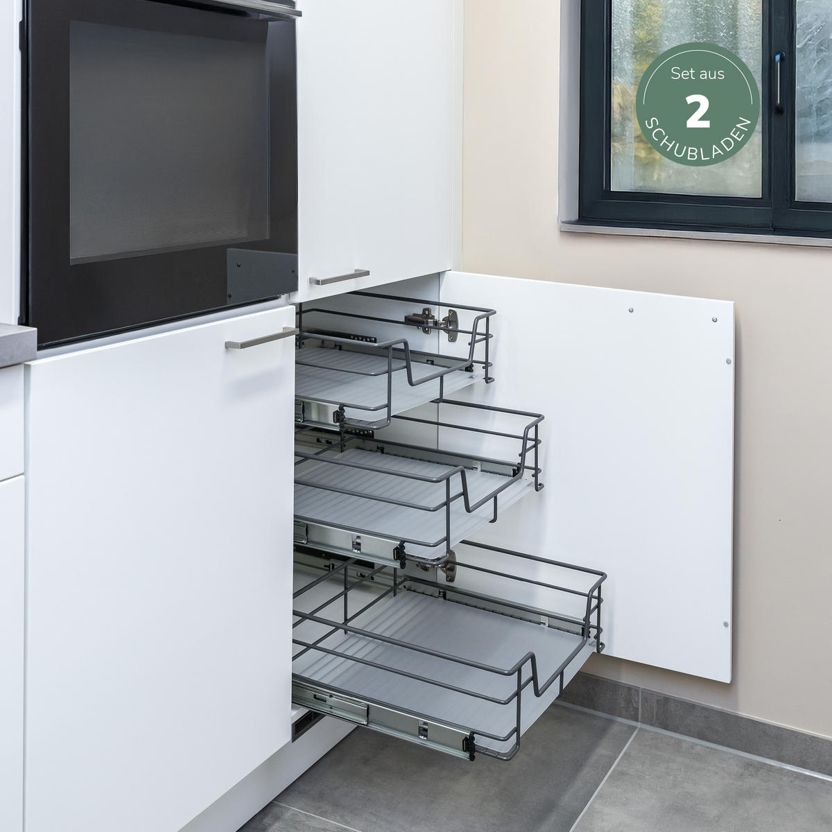 TELESKOPSCHUBLADEN (2er Set), für 60 cm Schrank, Metall, Grau - Chromfarben/Grau, Metall (57/14/44cm) - bremermann