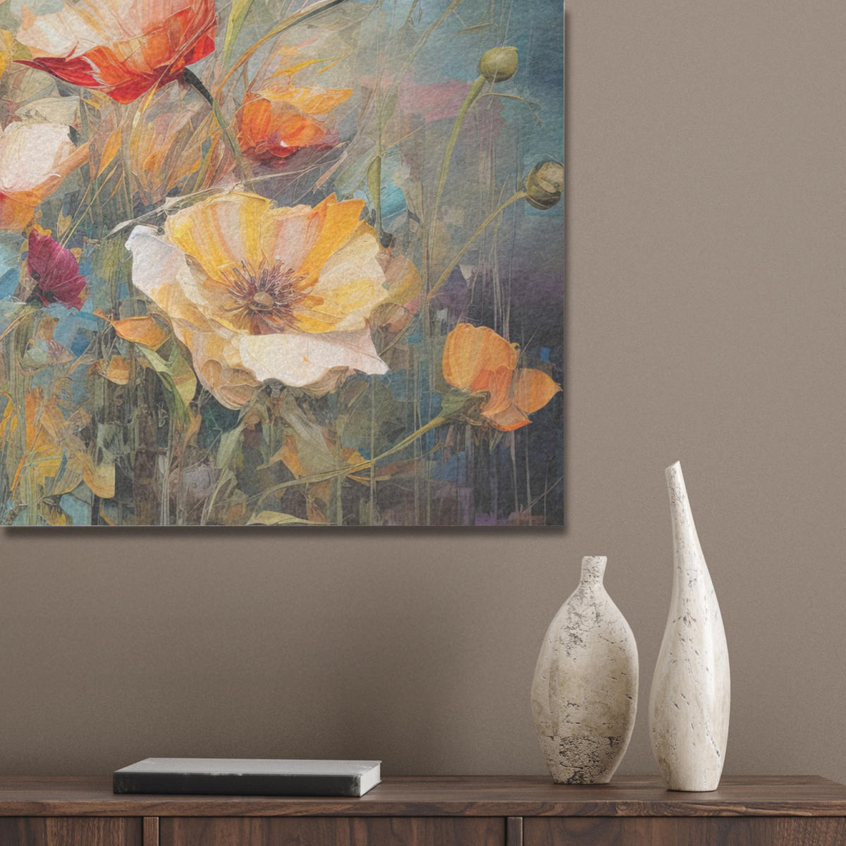 AKUSTIKBILD Blumen - Aquarell - Kunst - Botanisch - Natur Akustikpaneele 90x60 cm - Orange, Kunststoff (90/60/0.9cm) - MuchoWow