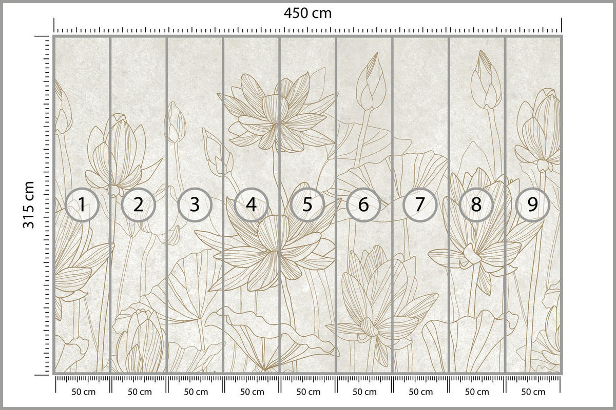 FOTOTAPETE für Wohnzimmer Linienzeichnung Blumen Pflanzen Natur 450x315 - Beige, Papier (450/315cm) - Muralo