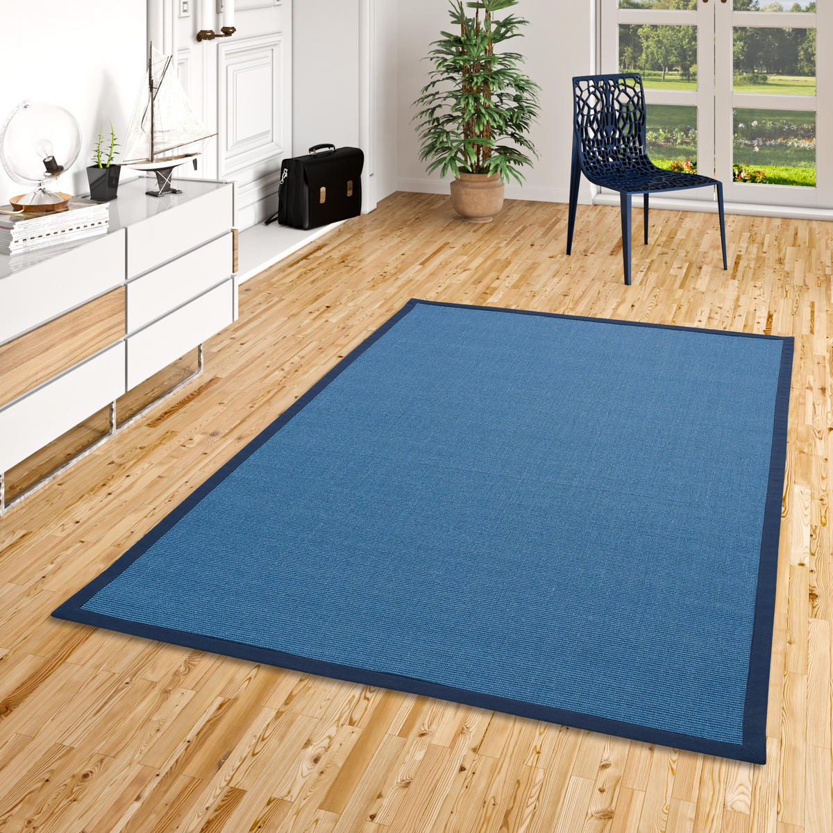 SISALTEPPICH NATURA KLASSISCH MIT BORDÜRE - Blau, Textil (80/150cm) - Pergamon