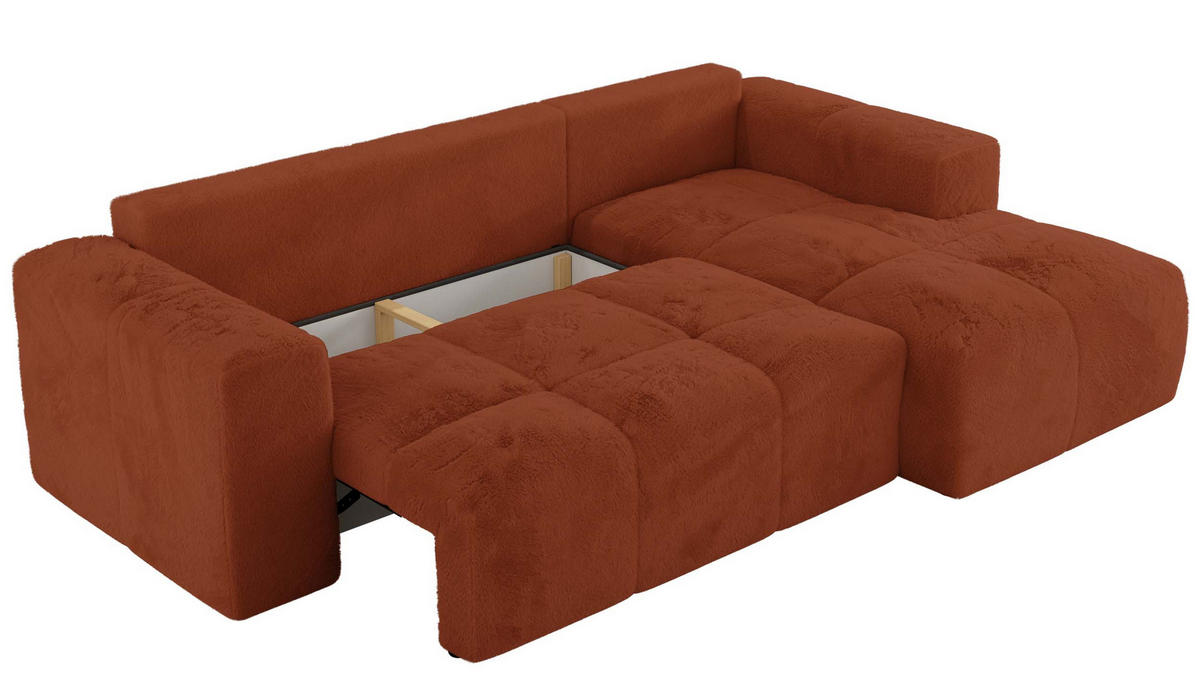 ECKSOFA MONIVA Orange Plüsch - Rechts - Schwarz/Orange, Textil (266/164cm) - MKS