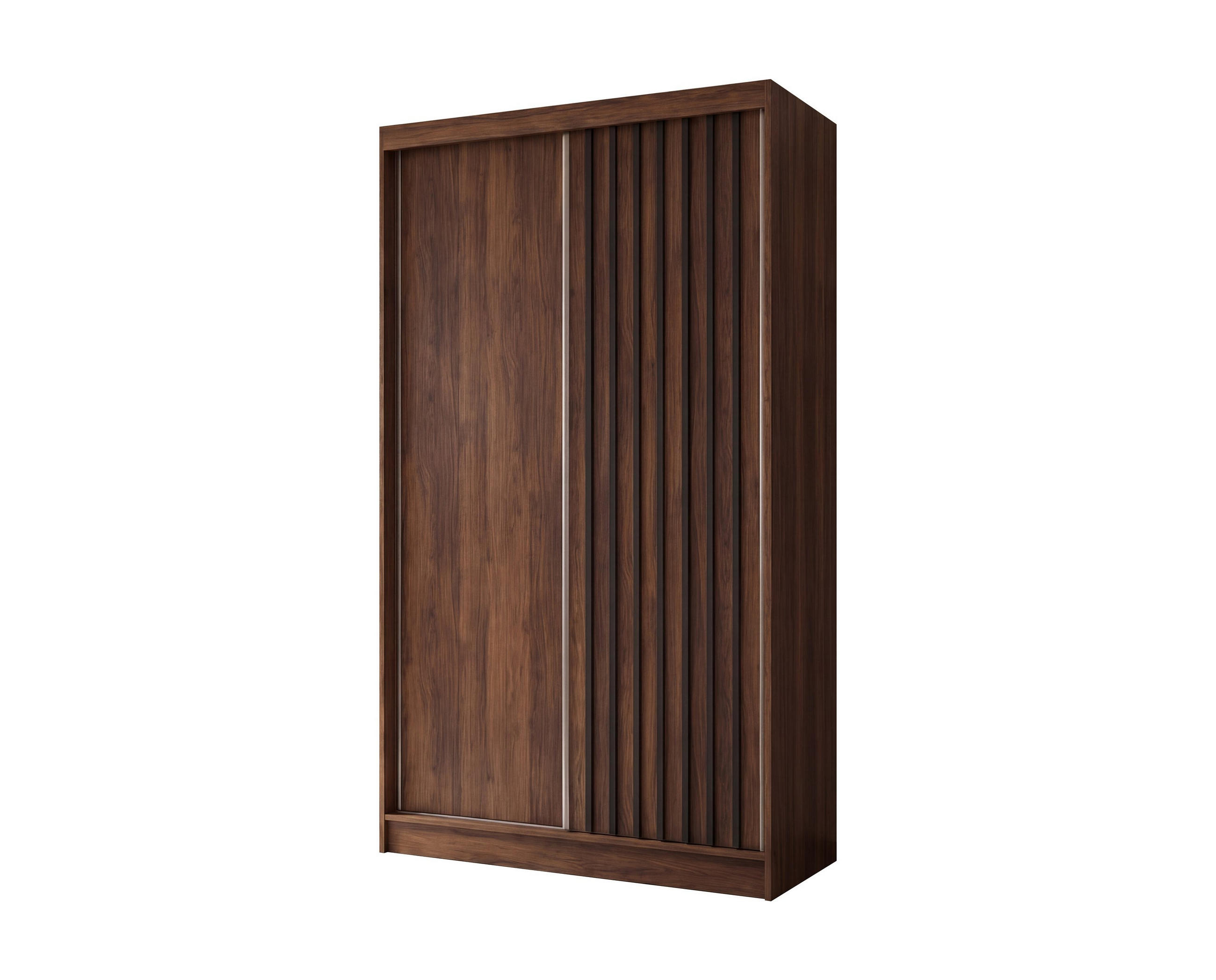 SCHWEBETÜRENSCHRANK LAMELLO 120/216/61 cm Modern Kleiderschrank 2-türig Nussbaumfarben - Nussbaumfarben, Holzwerkstoff (120/216/61cm) - MASSENO