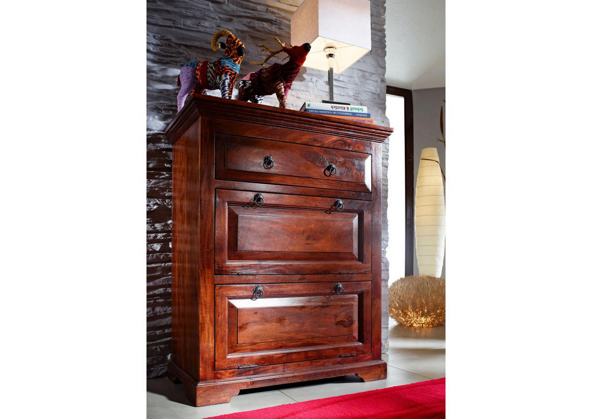 KOMMODE Akazie 80x45x100 nougat lackiert OXFORD #904 - Dunkelbraun, Holz (80/100/45cm) - Massivmoebel24