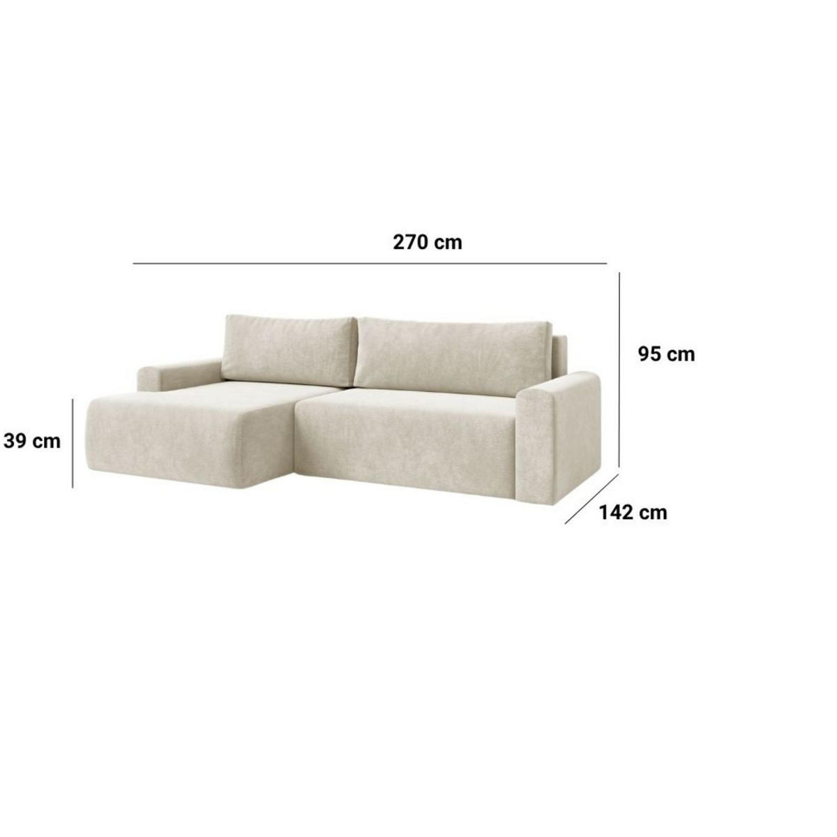 ECKSOFA MILO LARGE mit Schlaffunktion, Bettkasten und Cordbezug, Links - VIBE 86 - Grau, Holz (270/142cm) - Dekori_Interiors