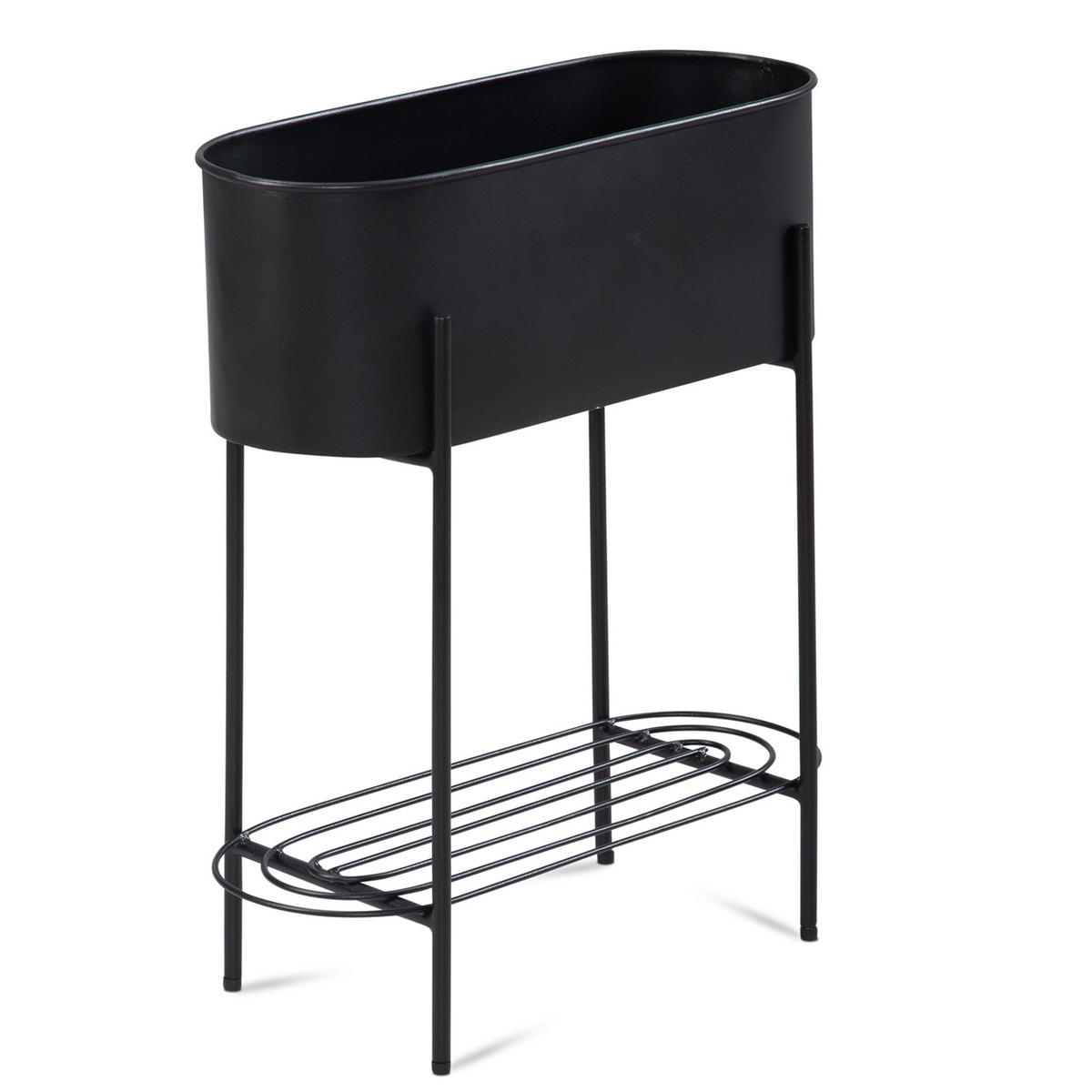 PFLANZKÜBEL Metall Schwarz 51x65x22 cm mit Gestell und Ablage rechteckig - Schwarz, Metall (65cm) - KADIMA DESIGN