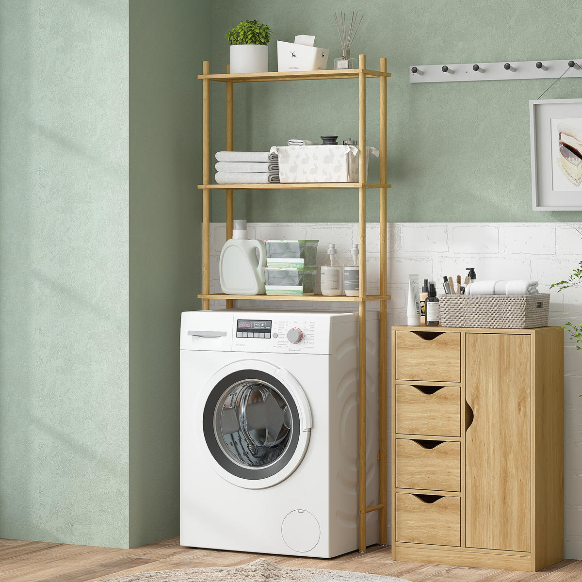 Toilettenregal Bambus Naturholz - Naturfarben, Holzwerkstoff (25.5/181/69cm) - HOMCOM