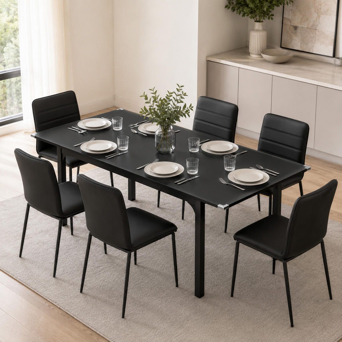 ESSTISCH Schwarz ausziehbar 120-160/70/75 cm - Schwarz, Metall (160/70/75cm) - PANGIVO