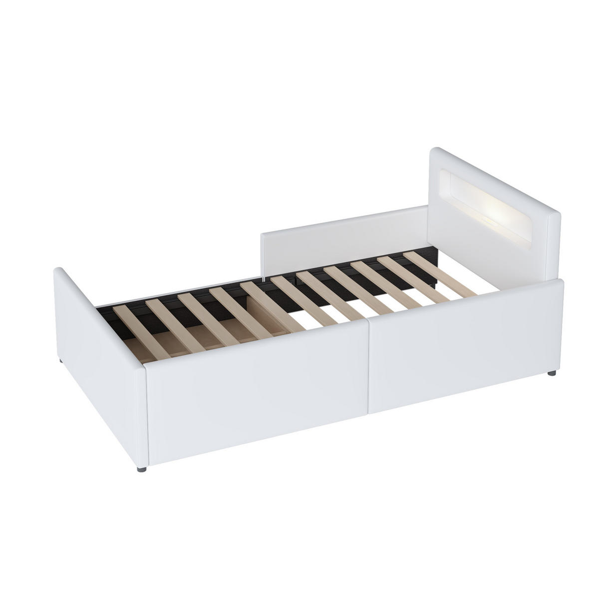 KINDERBETT 90/200 cm mit Nachtlicht, USB-Anschluss, Schubladen und erhöhten Seitenteilen, Weiß - Weiß, Textil (90/200cm) - Redom
