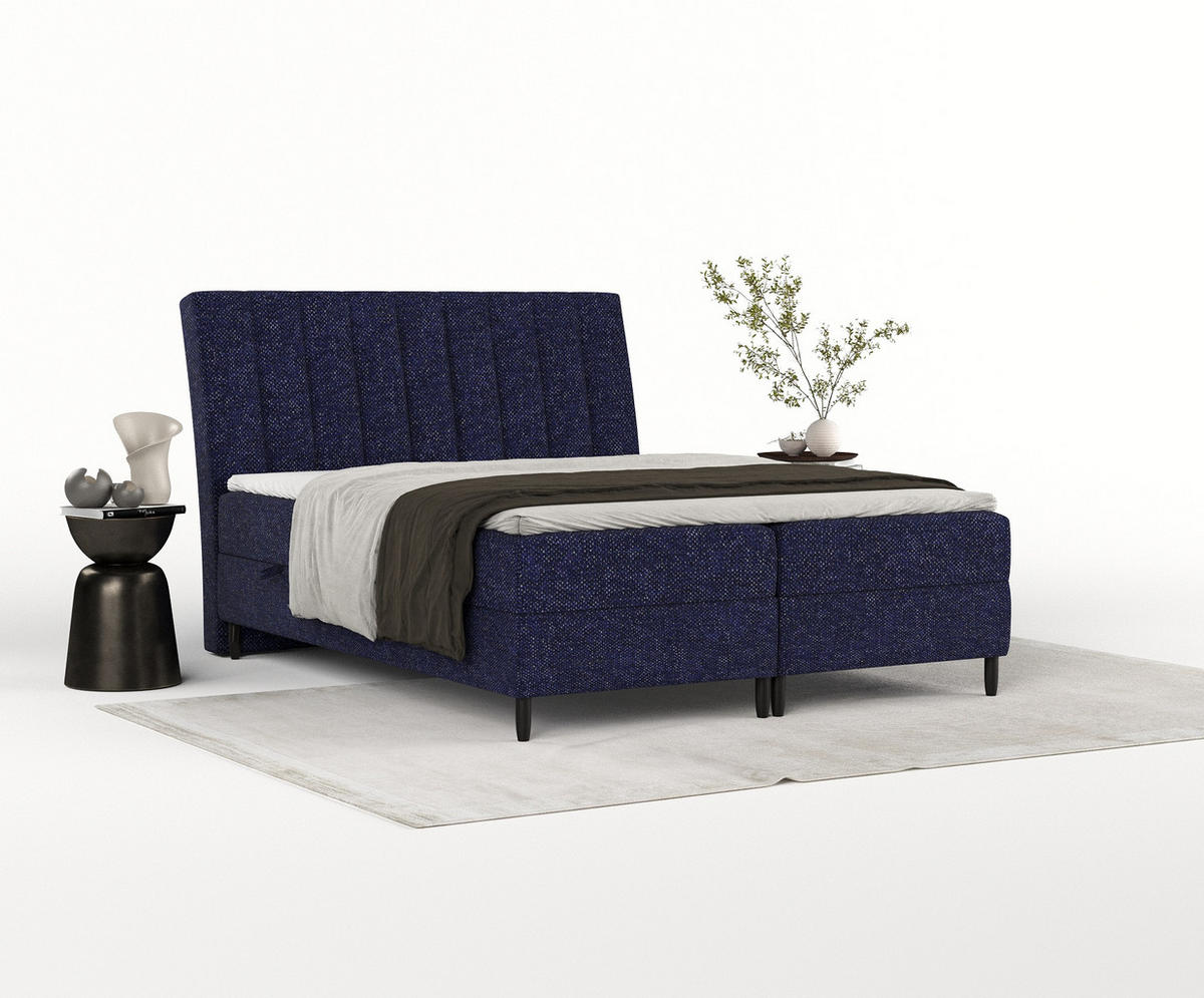 BOXBETT Merton Marineblau 140/200 cm - Schwarz/Dunkelblau, Holz/Holzwerkstoff (140/200cm) - Maison de Reve