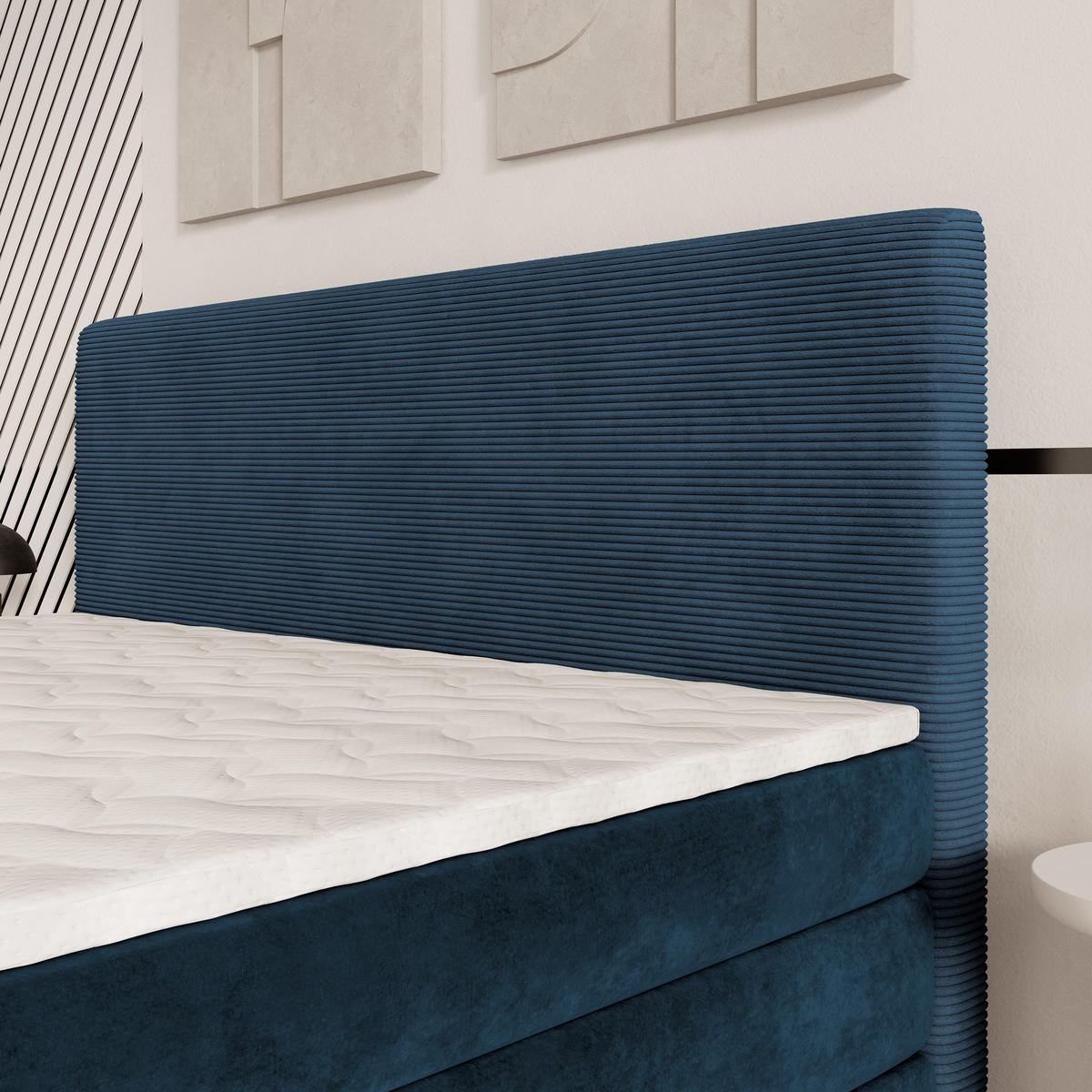 BOXSPRINGBETT MATERN 180x200 cm mit Matratze und Topper - Blau - Blau, Holz (180/200cm) - MASSENO