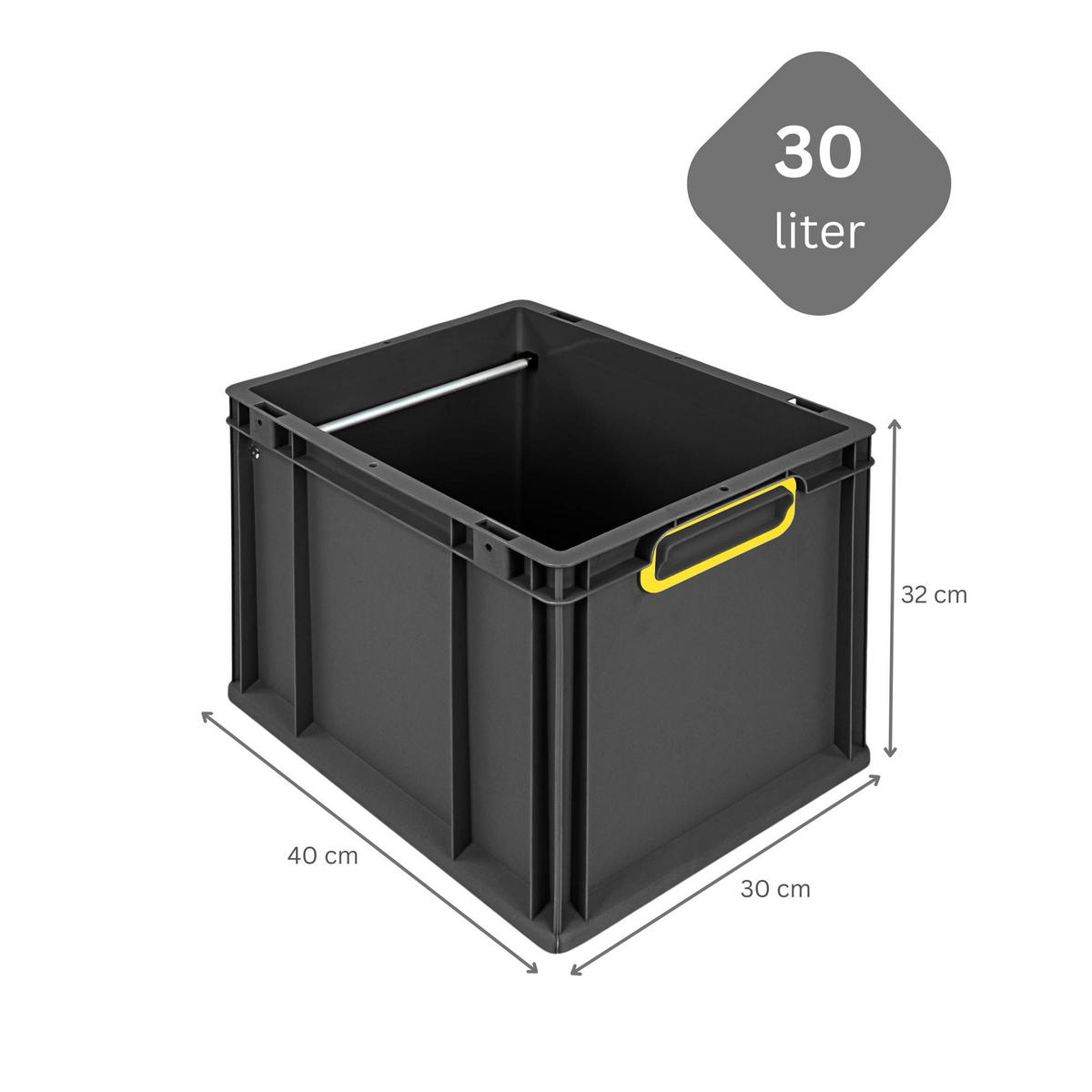 HÄNGEREGISTERBOX NextGen, HxBxT 32x30x40cm, 30 Liter, Griffe gelb geschlossen, Schwarz - Schwarz, Kunststoff (30/32/40cm) - PROREGAL