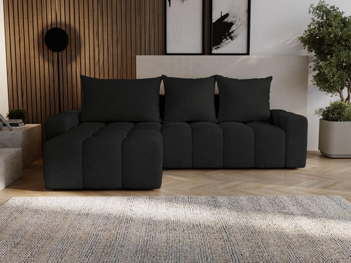 ECKSOFA Bresso Bouclé-Stoff Schwarz - Schwarz, Holz/Textil (255/168cm) - Graingold