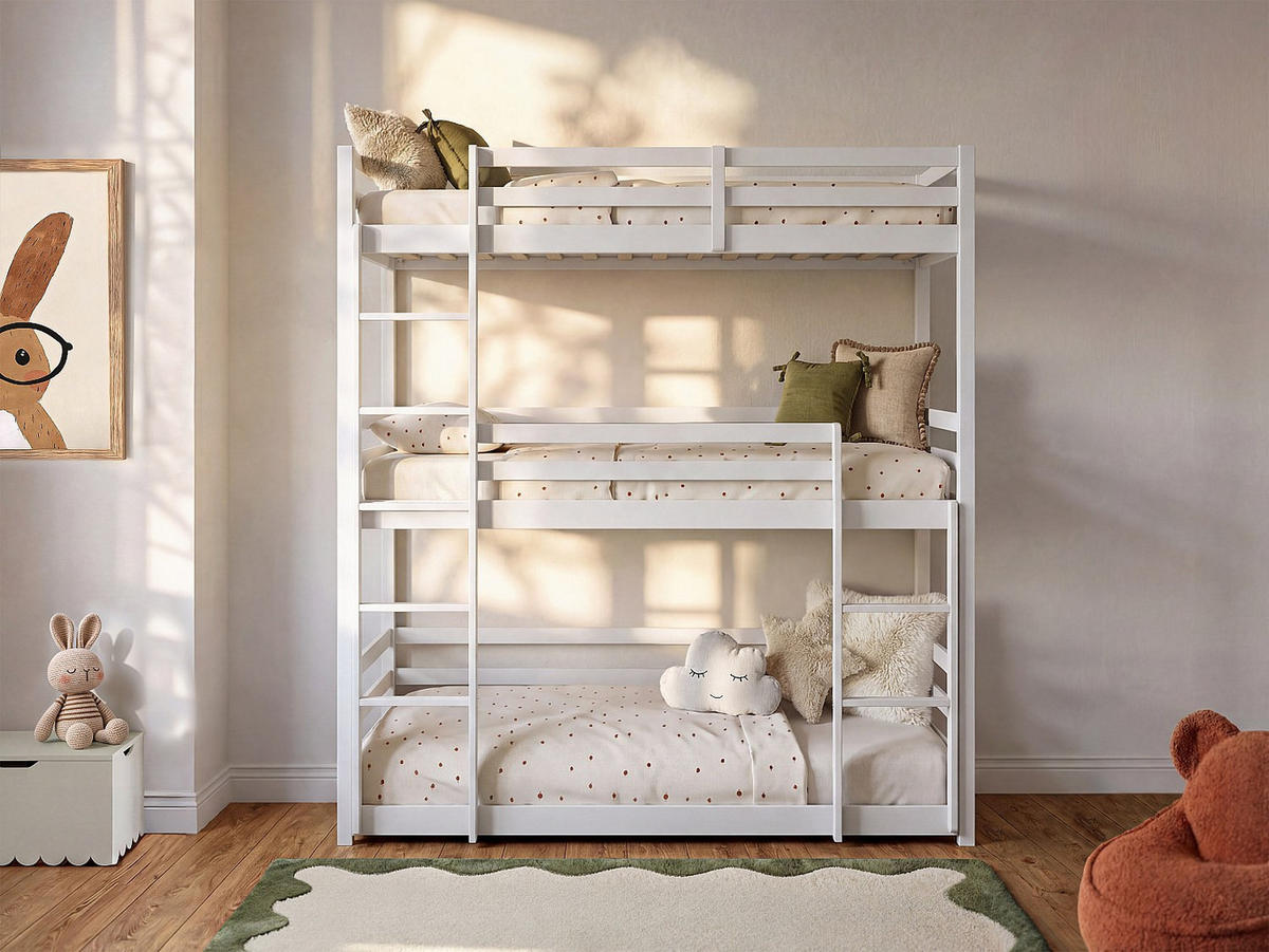 ETAGENBETT - 3 Personen - holz - weiß Vagar - Weiß, Holz (90/200cm) - Vente-Unique