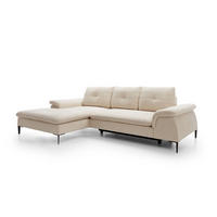 ECKSOFA BREZZA Beige Plüsch-Stoff mit Schlaffunktion - Beige, Holz (268/172cm) - MASSENO