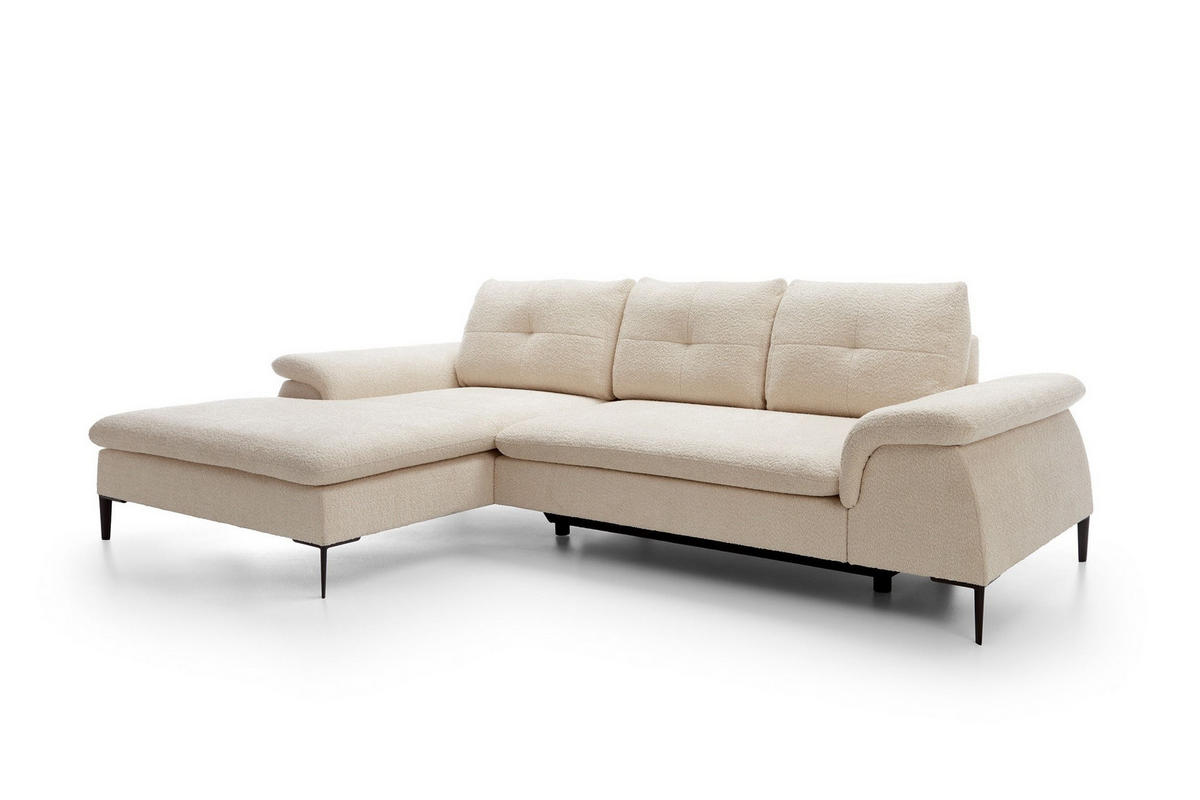 ECKSOFA BREZZA Beige Plüsch-Stoff mit Schlaffunktion - Beige, Holz (268/172cm) - MASSENO