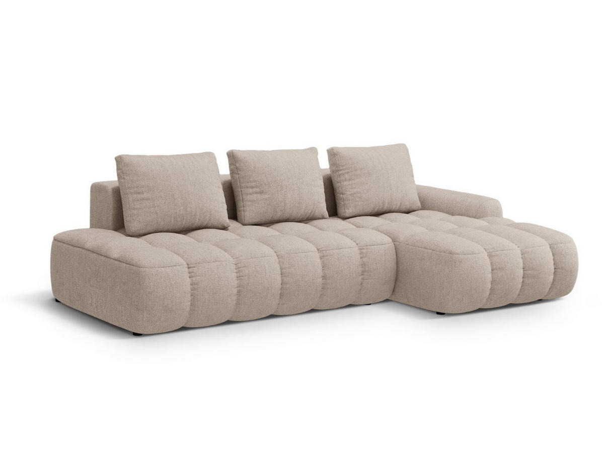 AUSKLAPPBARES-ECKSOFA rechts mit Container Linz aus strukturiertem Stoff sandfarben 3 Sitzplätze - Sandfarben, Textil (142/275cm) - Cosmopolitan Design