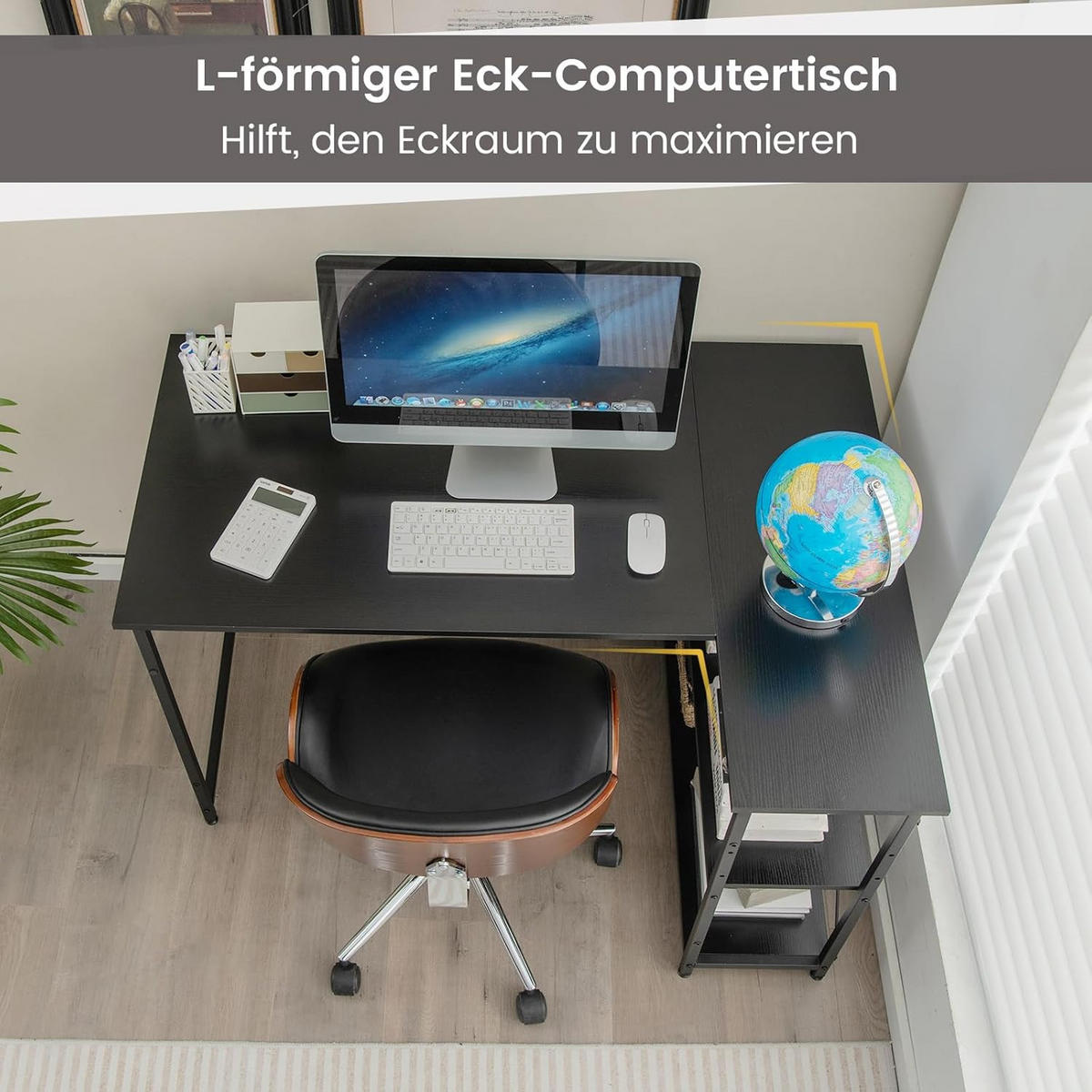 ECKSCHREIBTISCH 75cm Schwarz - Schwarz, Holz (120/88/75cm) - COSTWAY