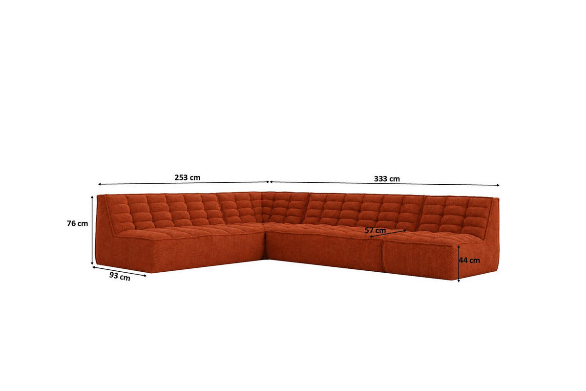 ROHOVÁ SEDAČKA modulární ve tvaru L, plyšová tkanina Pop, Měděná, Pravá strana, LAZY L - měděná, dřevo (333/253cm) - Kaiser Möbel