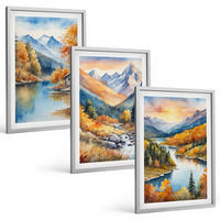 BILDER SET 3er Set - 40x60 cm Silberner Rahmen - Berglandschaft, Fluss, Herbst - Silberfarben, Kunststoff (40/60cm) - TULUP