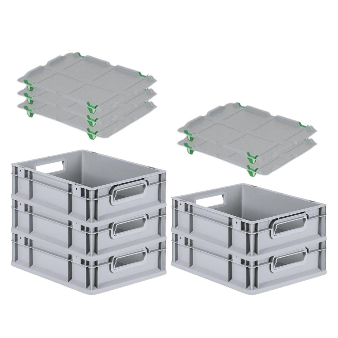 EUROBOX 5x Nextgen Economy Mit Auflagedeckel Grau/Grün Griffe Offen 11 Liter - Grün, Kunststoff (30/12/40cm) - PROREGAL