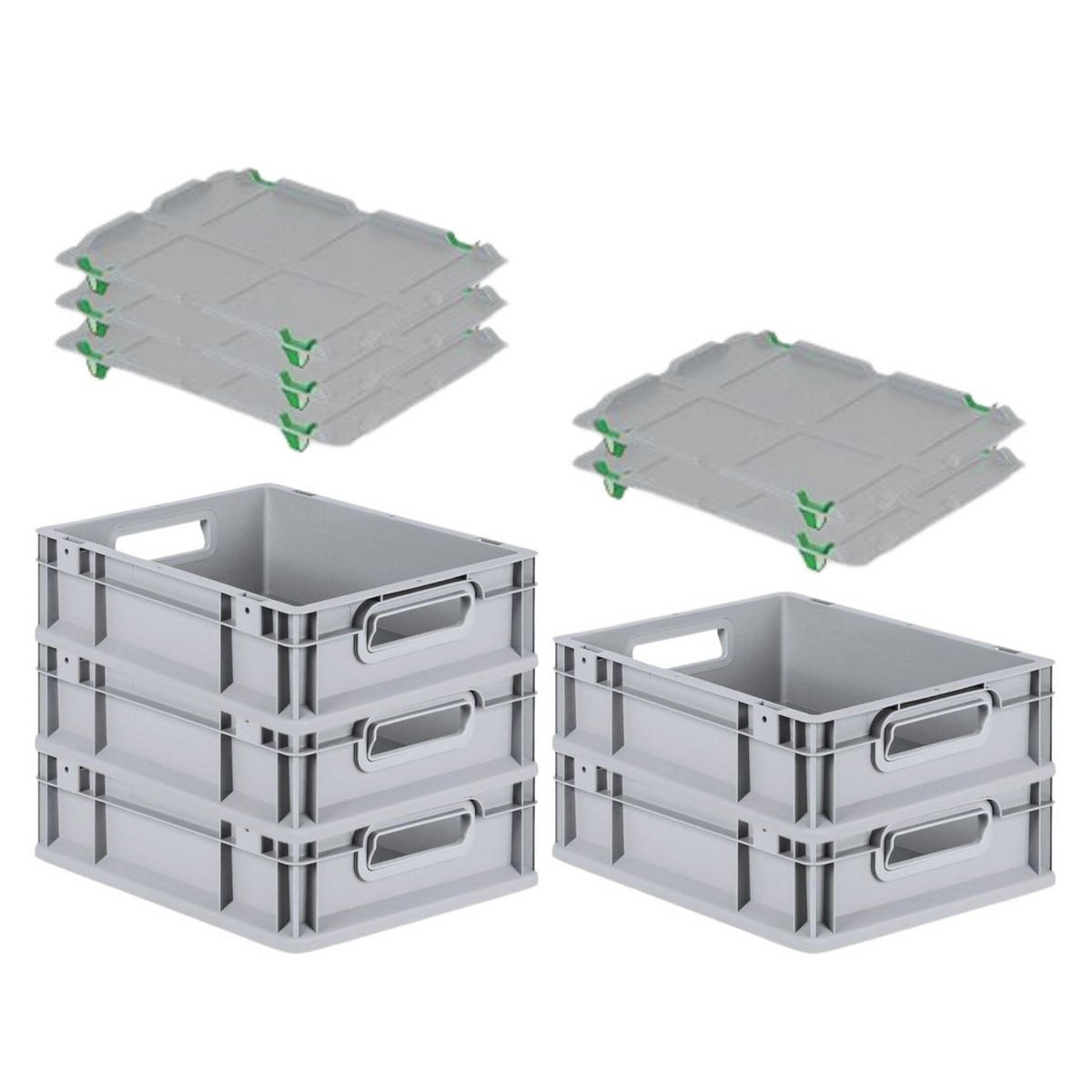 EUROBOX 5x Nextgen Economy Mit Auflagedeckel Grau/Grün Griffe Offen 11 Liter - Grün, Kunststoff (30/12/40cm) - PROREGAL