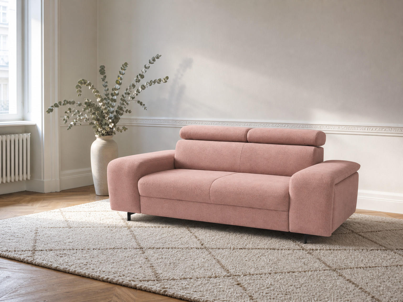 2,5-SITZER Vaasa Chenille Rosa klappb. Kopfstützen 198/100/81 cm - Altrosa, Kunststoff/Textil (198/81/70cm) - foamnova