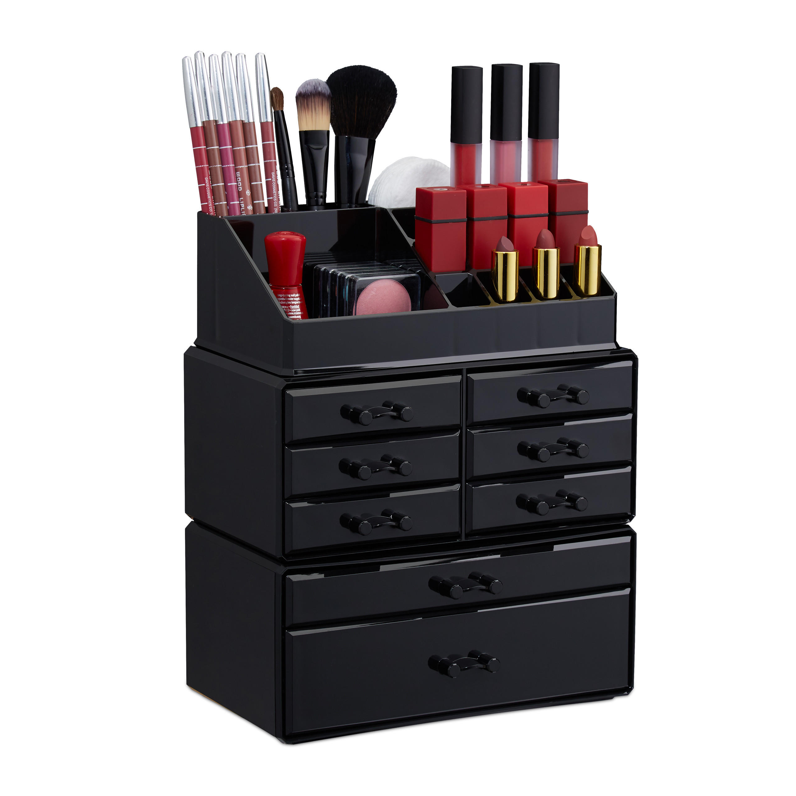 MAKEUP Organizer - Schwarz, Kunststoff (24/30/14cm) - Relaxdays