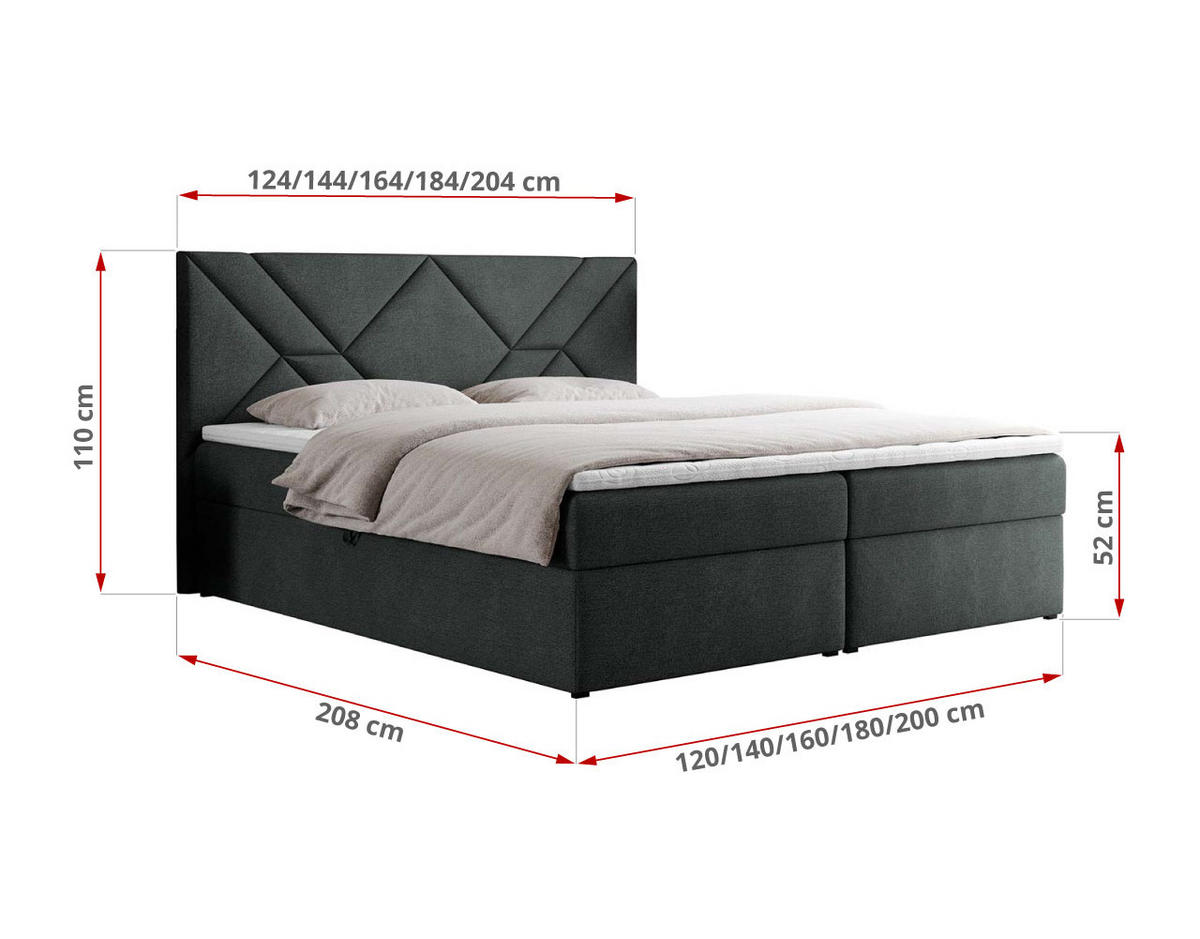 BOXBETT NEOMI 120/200 - Dunkelgrau Strukture - H3 - Visco - Dunkelgrau, Holz/Textil (120/200cm)