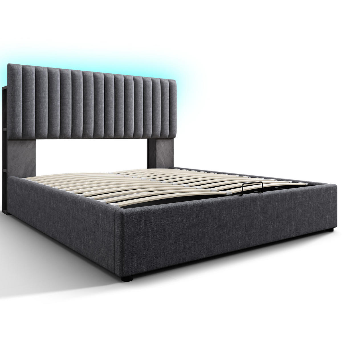 POLSTERBETT 140/200 cm Grau aus Leinen mit LED-Kopfteil - Grau, Textil (140/200cm) - OKMYHOME