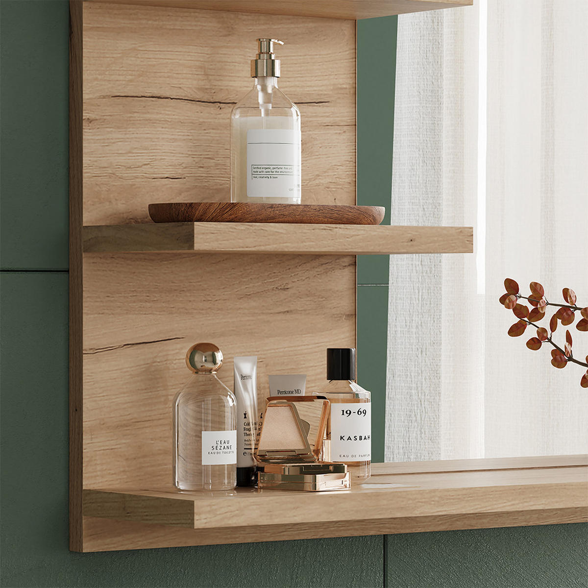 BADSPIEGELSCHRANK Wilbur Goldkraft Eiche 78 x 50 cm mit Regalen - Eiche Wotan, Holzwerkstoff (78/50/13.6cm) - Vicco