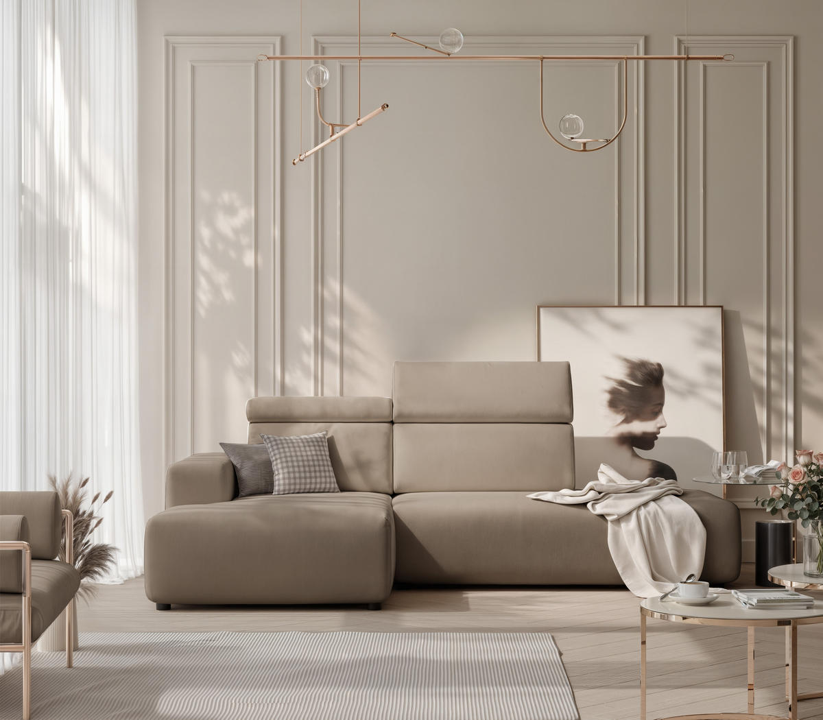 ECKSOFA RICO Links, Stoff Dunkelbeige - Beige, Textil (260/186cm) - Idohome