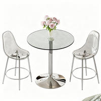 TISCHGRUPPE 3-tlg Glastisch 89 cm mit 2 transparenten Barhockern Silber - Silberfarben, Metall (93.5/5.5/93.5cm) - Raelunyi