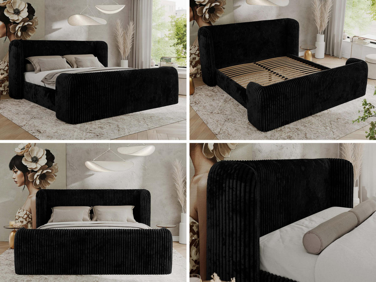 POLSTERBETT EMORA CLASSIC DUO 160/200 - Schwarz Cord - Schaum-Matratze - Schwarz, Textil (160/200cm) - MKS