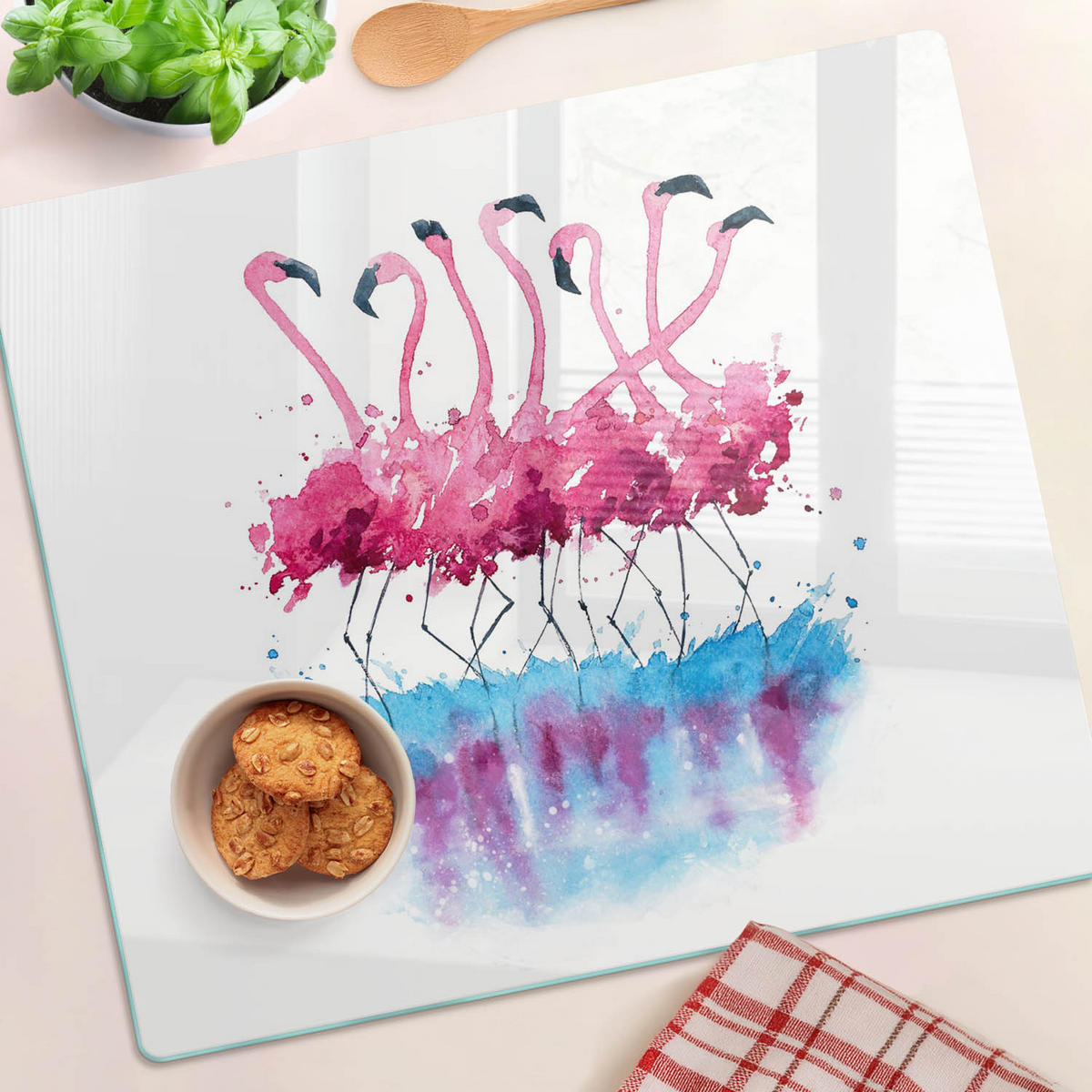 GLASPLATTE 60x52 cm Flamingos - Pink, Glas (60/0.4/52cm) - TULUP