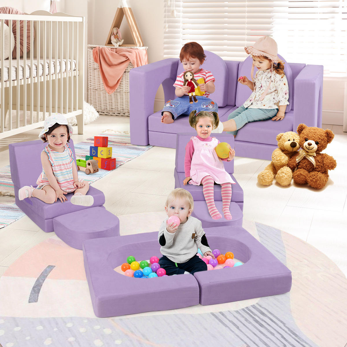 KINDERSOFA 60cm Lila - Lila, Textil (72/60/142cm) - COSTWAY