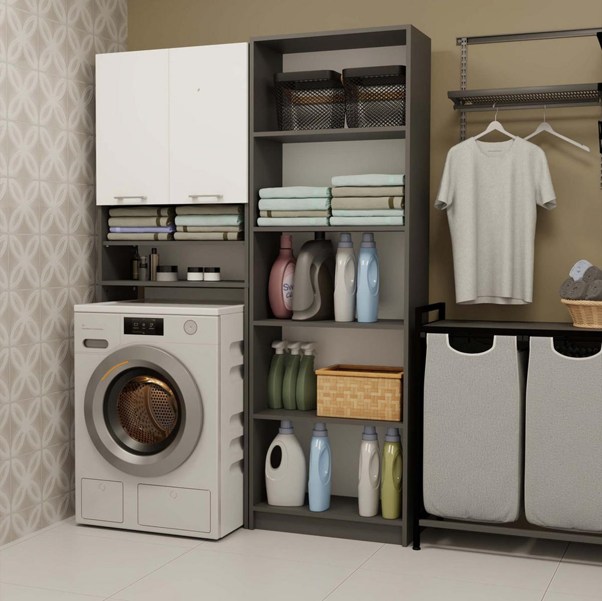 WASCHMASCHINENUMBAUSCHRANK C1 Anthrazit, Weiß 64/180/30 - Anthrazit/Weiß, Holzwerkstoff (64/180/30cm) - RAUMHIRSCH FURNITURE