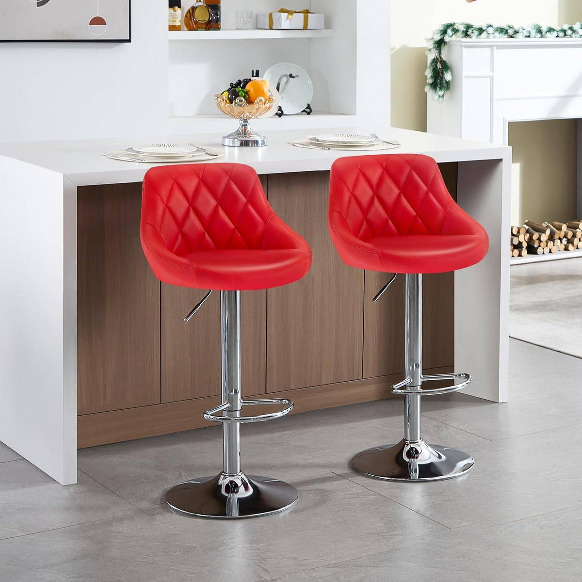 BARHOCKER, Kunstleder, Höhenverstellbar, 360° Drehbar - Rot, Metall (47/104/39cm) - Woltu