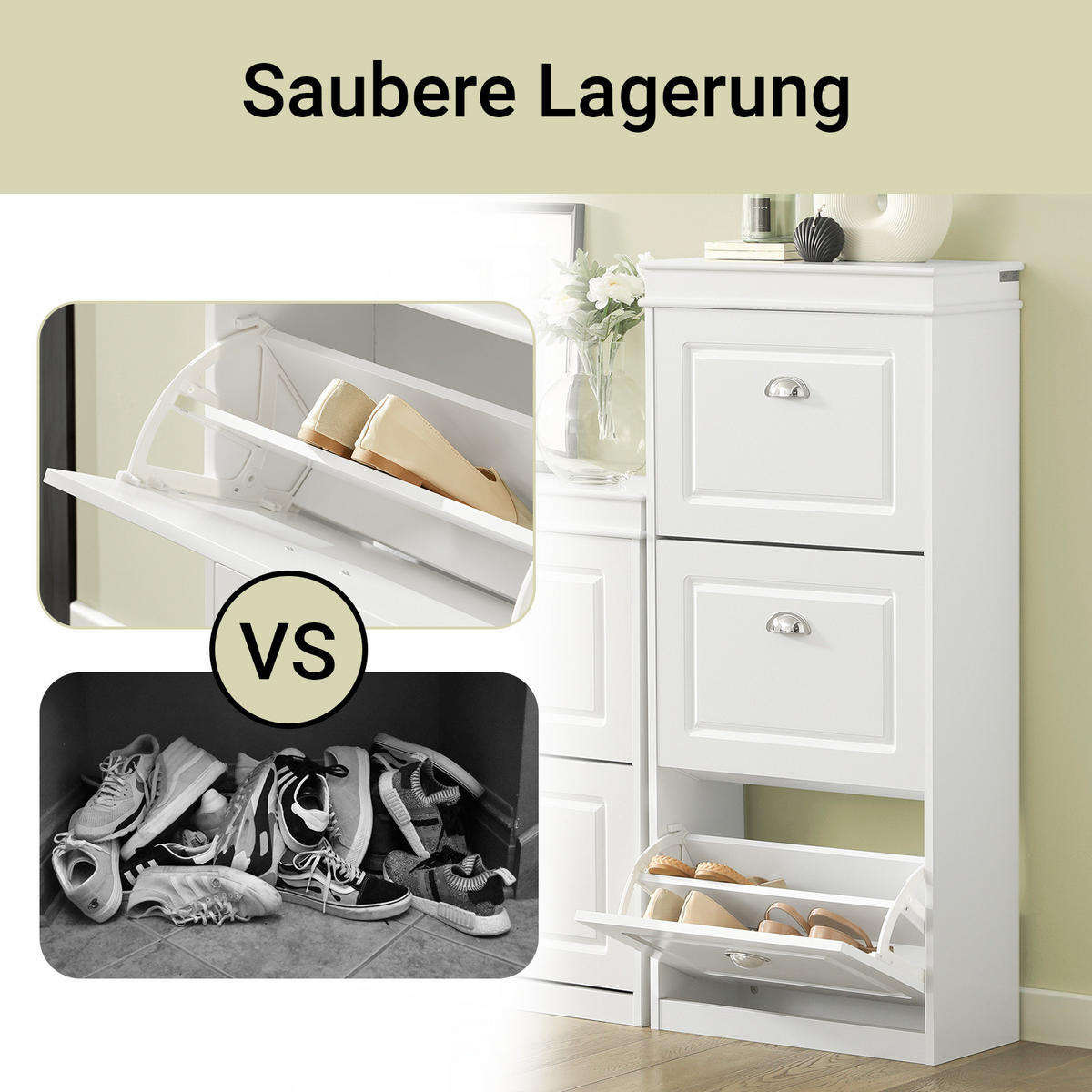 SCHUHSCHRANK mit 3 Klappen, Schuhkipper Weiß - Weiß, Holzwerkstoff (53/117/24cm) - SoBuy