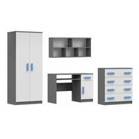 KINDERZIMMER-SET INGE III 4-teilig Weiß+Grau/Blau - Blau/Weiß, Holzwerkstoff (270/193/50cm) - Deine Möbel 24