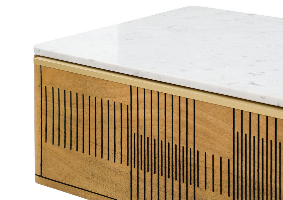 COUCHTISCH Mango 120x60x45 hellbraun geölt / Marmor weiß MIAMI #110 - Braun, Holz (120/60/45cm) - Massivmoebel24