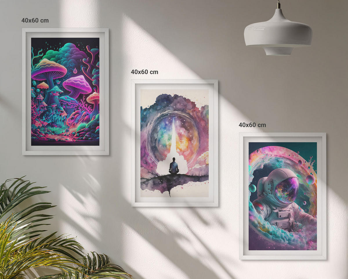 BILDER SET 3er Set - 40x60 cm Weißer Rahmen - Farbenfrohe Fantasy-Kunstillustrationen - Weiß, Kunststoff (40/60cm) - TULUP
