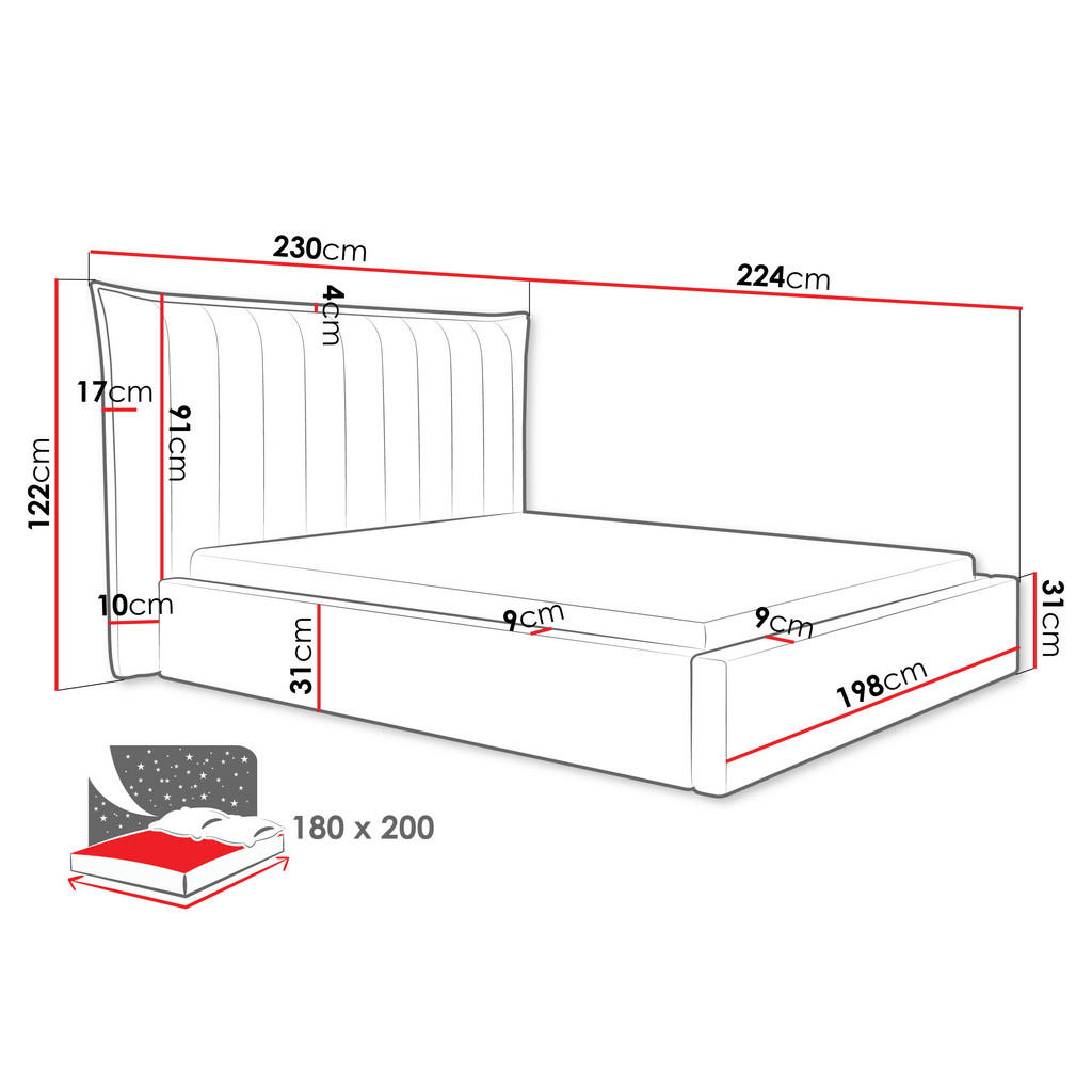 Thumbnail - Mirjan24 Polsterbett, Dunkelgrau, Textil, Rechteckig, 180x200 cm, Schlafzimmer, Betten, Polsterbetten