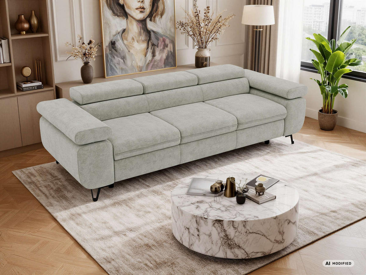 3-SITZER SOFA PETER - Hellgrau Stukture - Hellgrau/Schwarz, Textil/Metall (262/76/99cm) - MKS