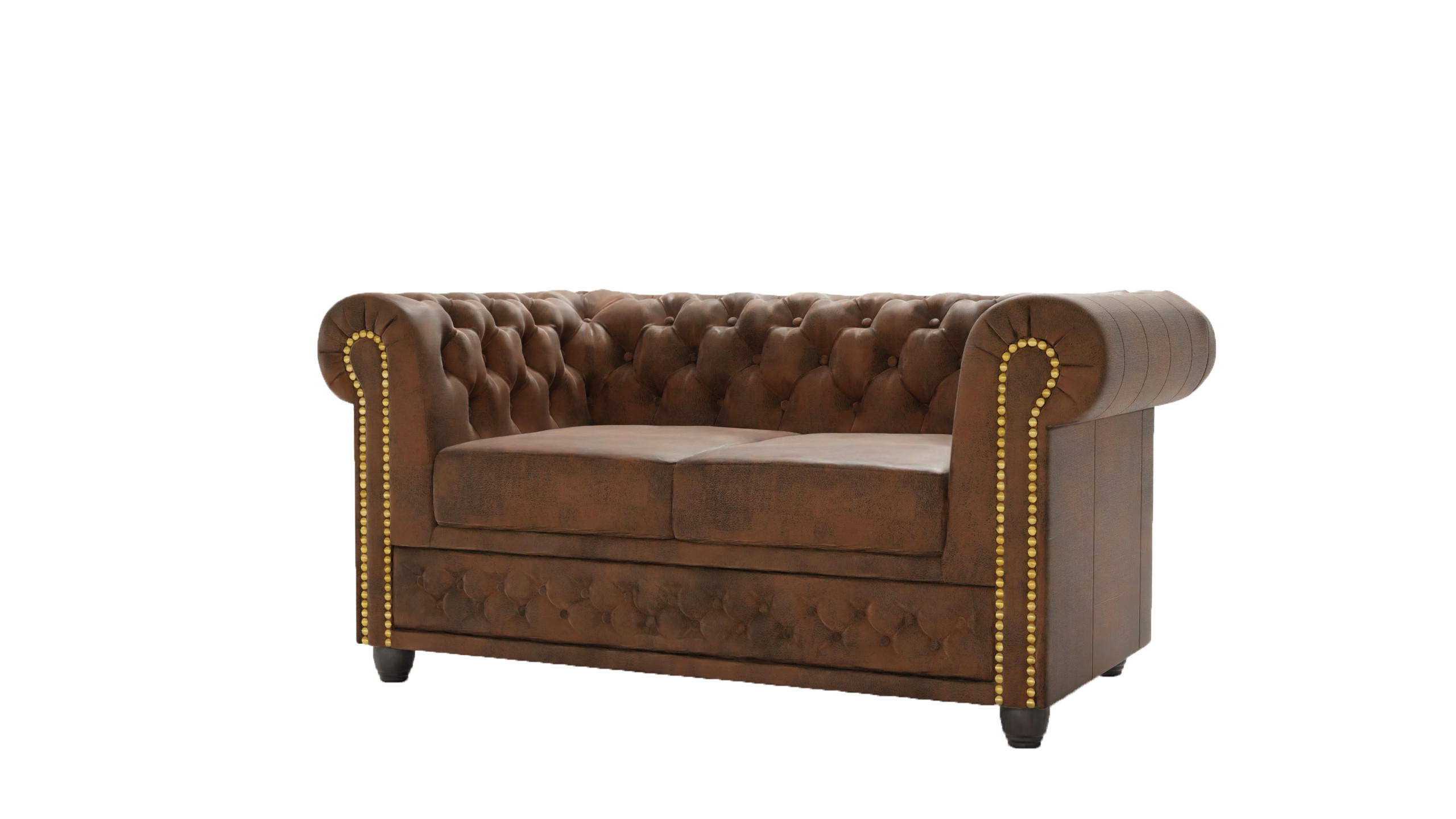 CHESTERFIELD-SOFA 2-sitzer Flux Braun Microfaser Vintageoptik - Braun, Holz/Textil (148/72/86cm) - S-Style Möbel