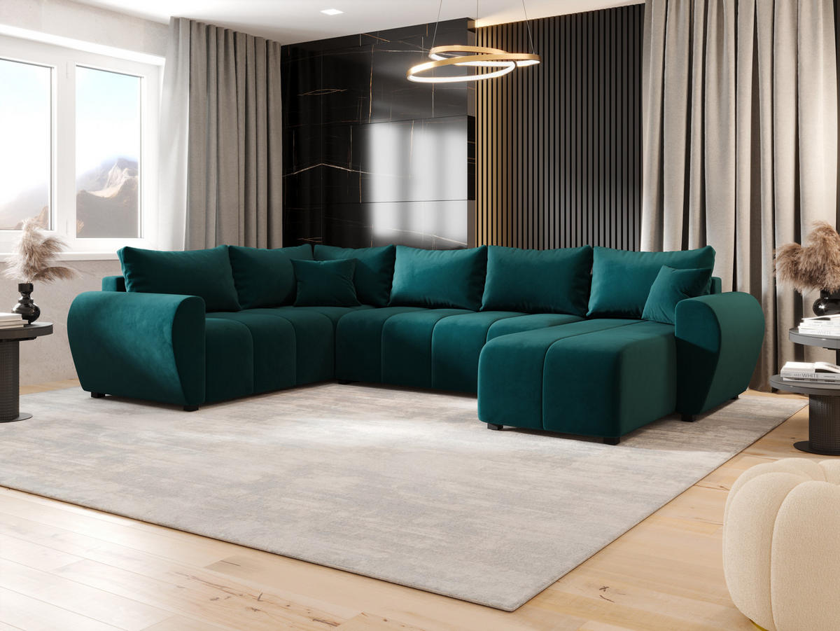 WOHNLANDSCHAFT MOLISA U PLUS Itaka 39 Links mit Schlaffunktion - Türkis, Textil (303/82/208cm) - Bedante