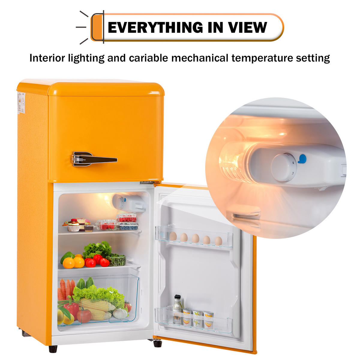 KÜHL-GEFRIER-KOMBINATION 60 l, 22 l Gefriervolumen, 45,5 x 86,8 cm, Energieeffizienzklasse E, Antique Yellow - Gelb, Metall (45.5/88.8/42cm) - FOHERE